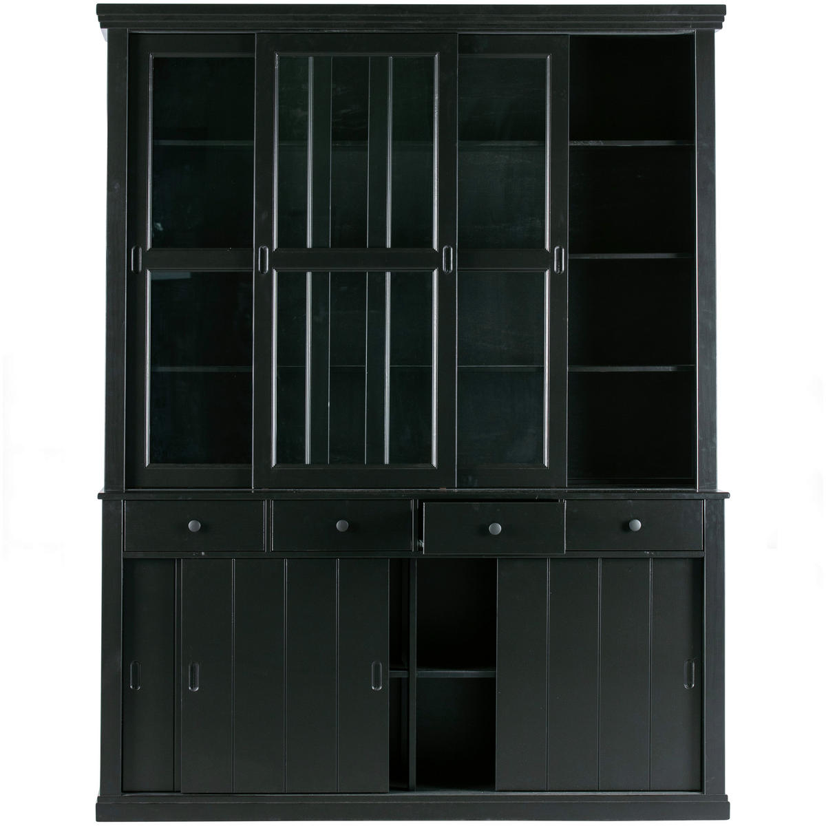 VITRINE  in vollmassiv Kiefer Schwarz  - Schwarz, Design, Glas/Holz (166/214/48cm) - Livetastic