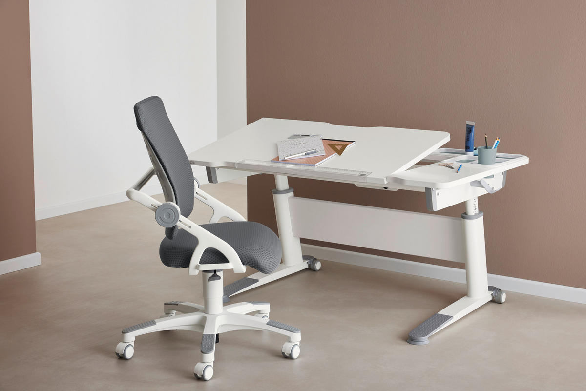 JUGENDSCHREIBTISCH  Weiß höhenverstellbar, Kabeldurchlass  - Weiß, Trend, Holzwerkstoff/Kunststoff (120/75/53-74cm) - Paidi