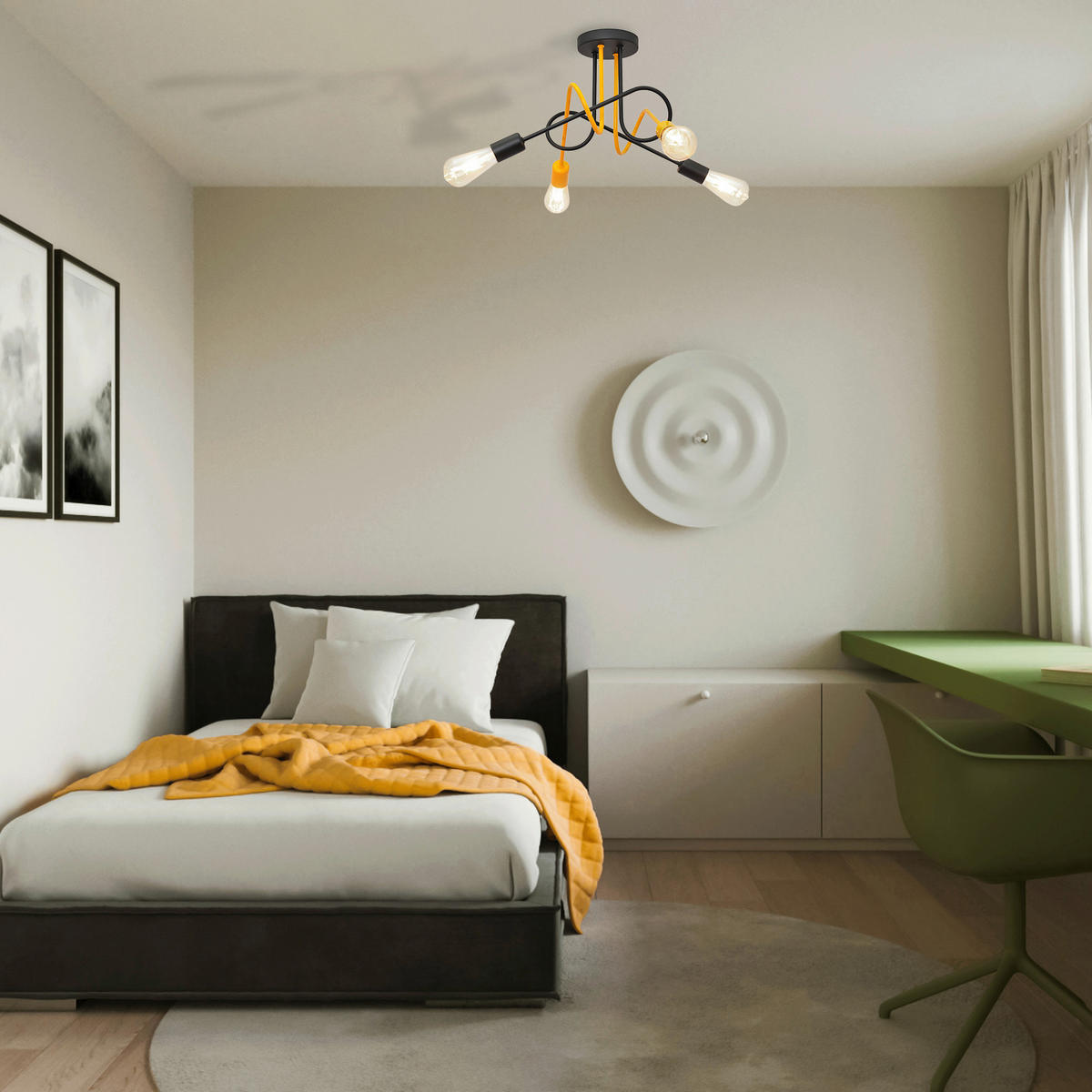 KINDERDECKENLEUCHTE 47/47/30 cm   - Schwarz/Orange, LIFESTYLE, Metall (47/47/30cm)