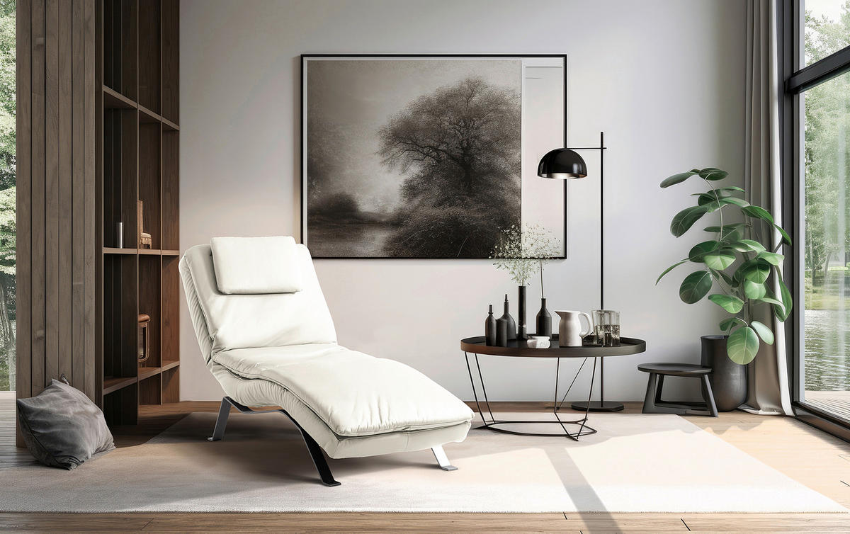 RELAXLIEGE in Echtleder Weiß  - Silberfarben/Weiß, Design, Leder/Metall (65/95/171cm) - Celina Home