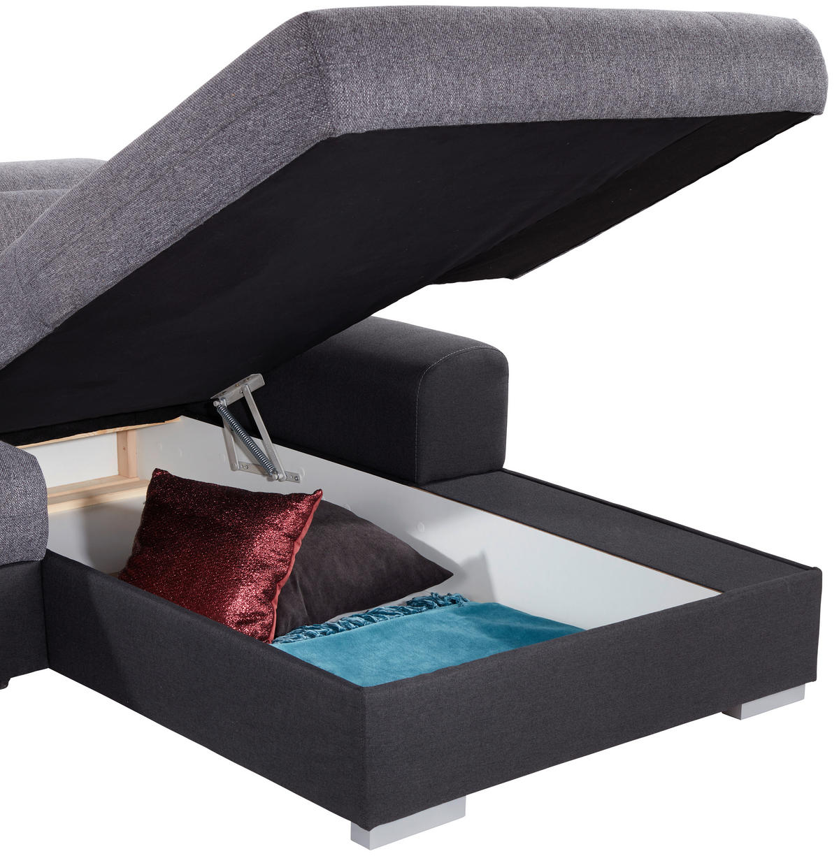 ECKSOFA in Webstoff Graphitfarben, Grau  - Silberfarben/Graphitfarben, Konventionell, Holz/Textil (286/203cm) - Livetastic