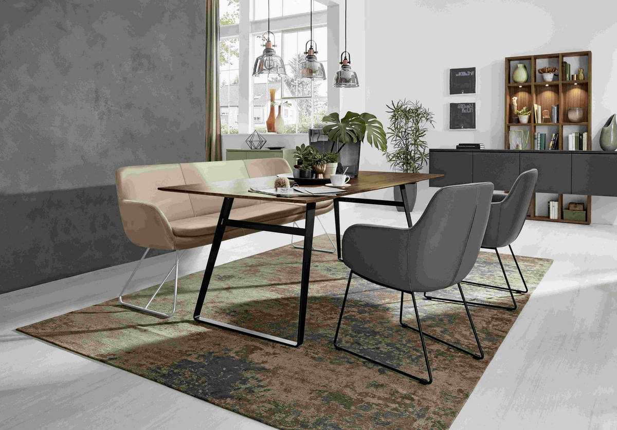 SITZBANK 180/87/65 cm Echtleder Sandfarben Metall  - Sandfarben/Edelstahlfarben, Design, Leder/Metall (180/87/65cm) - Musterring