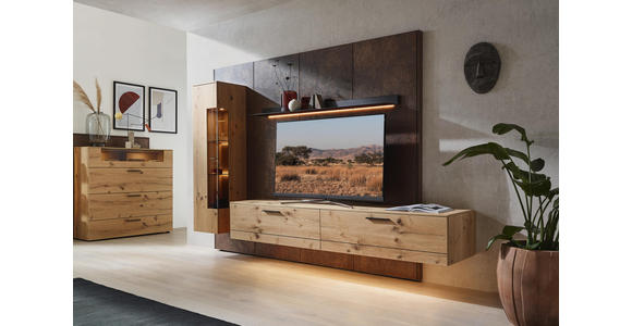 WOHNWAND in Anthrazit, Eichefarben, Rostfarben - Eichefarben/Rostfarben, Design, Glas/Holz (307/213,2/47,2-55,2cm) - Dieter Knoll