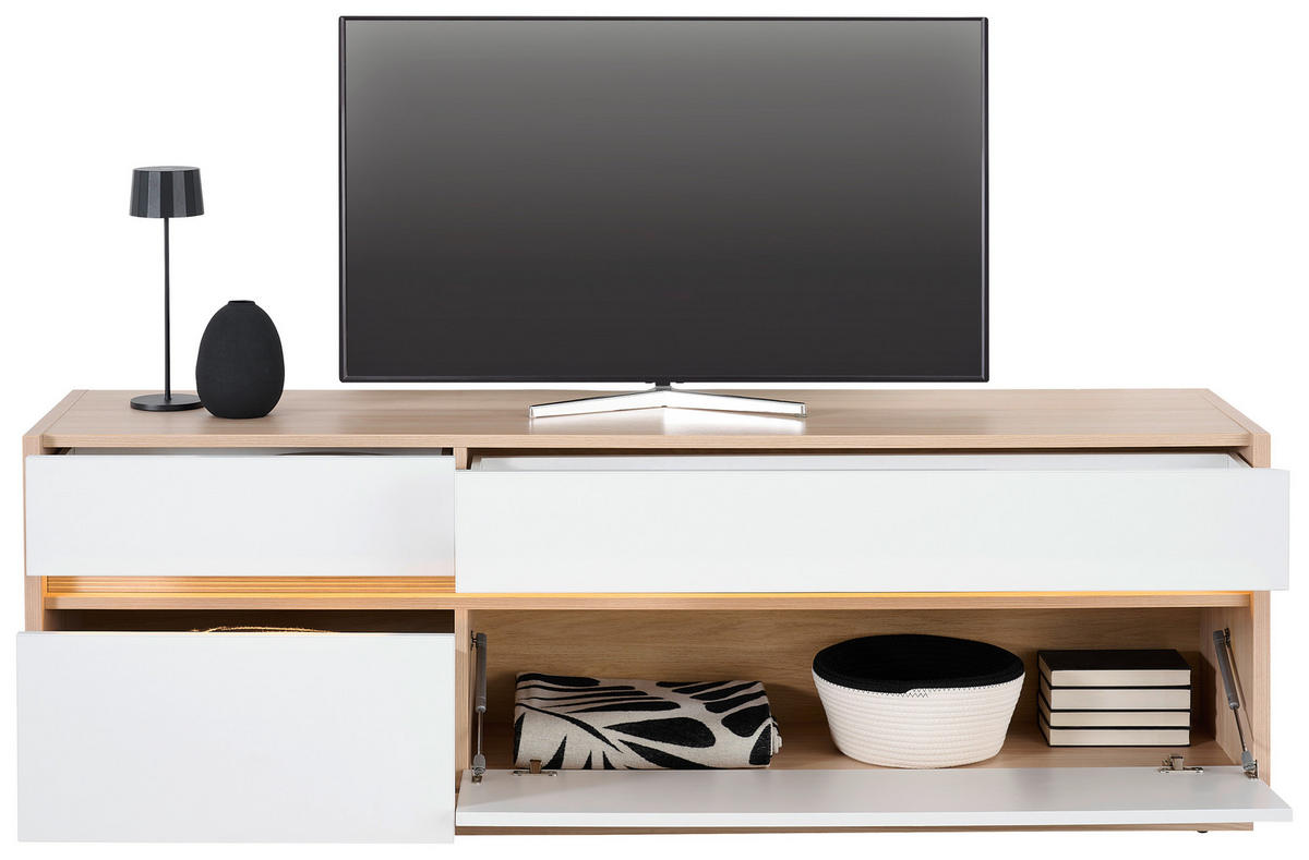 TV-ELEMENT Weiss, Eichefarben  173,5/58,2/42 cm  - Weiss/Eichefarben, Konventionell, Holzwerkstoff/Kunststoff (173,5/58,2/42cm) - Hom`in