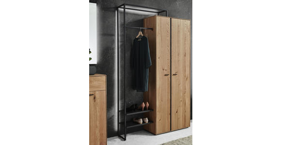 GARDEROBENSCHRANK 128,9/210,3/37 cm - Dunkelgrau/Eichefarben, Natur, Holz/Metall (128,9/210,3/37cm) - Valnatura