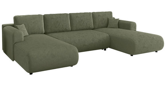 Wohnlandschaft inkl. Funktion Salbeigrün Cord  - Salbeigrün/Schwarz, KONVENTIONELL, Textil (200/360/200cm) - Xora