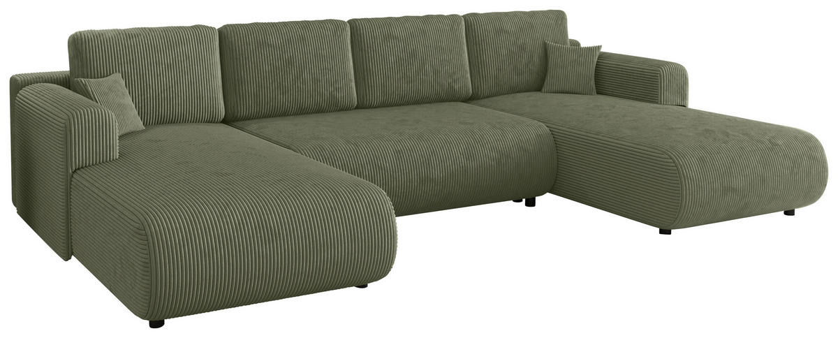 Wohnlandschaft inkl. Funktion Salbeigrün Cord  - Salbeigrün/Schwarz, KONVENTIONELL, Textil (200/360/200cm) - Xora