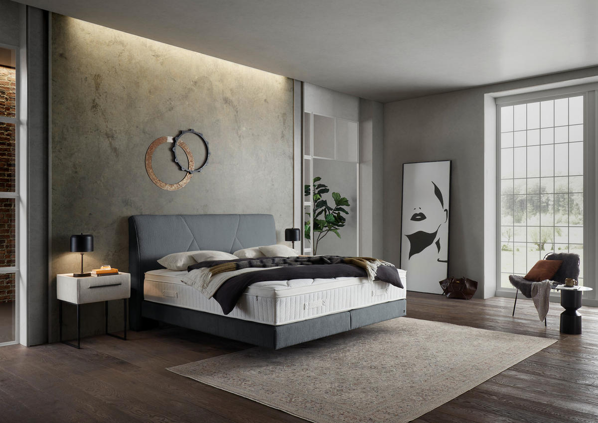 BOXSPRINGBETT 160/200 cm,  in Grau, Topper, Matratzen, H2 + H2 = mittel  - Schwarz/Grau, Design, Kunststoff/Textil (160/200cm) - Dieter Knoll