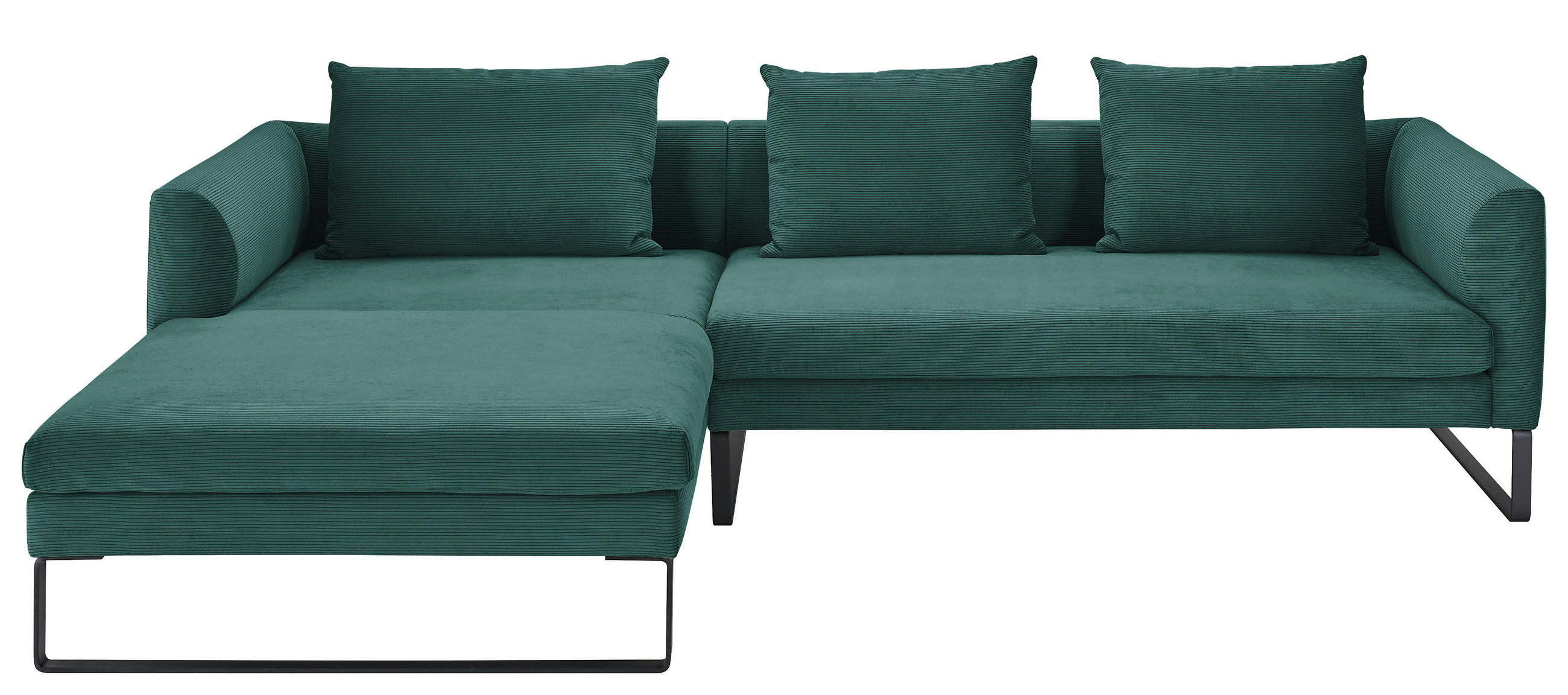 ECKSOFA in Feincord Grün  - Schwarz/Grün, Konventionell, Textil/Metall (178/284cm) - Hom`in