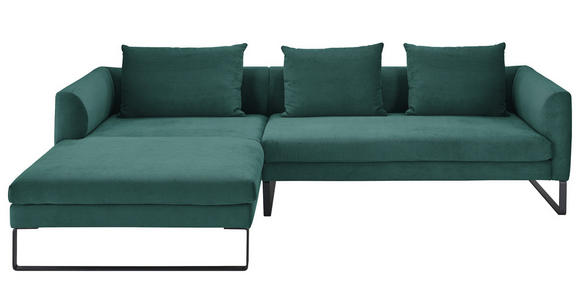 ECKSOFA in Feincord Grün  - Schwarz/Grün, KONVENTIONELL, Textil/Metall (178/284cm) - Hom`in