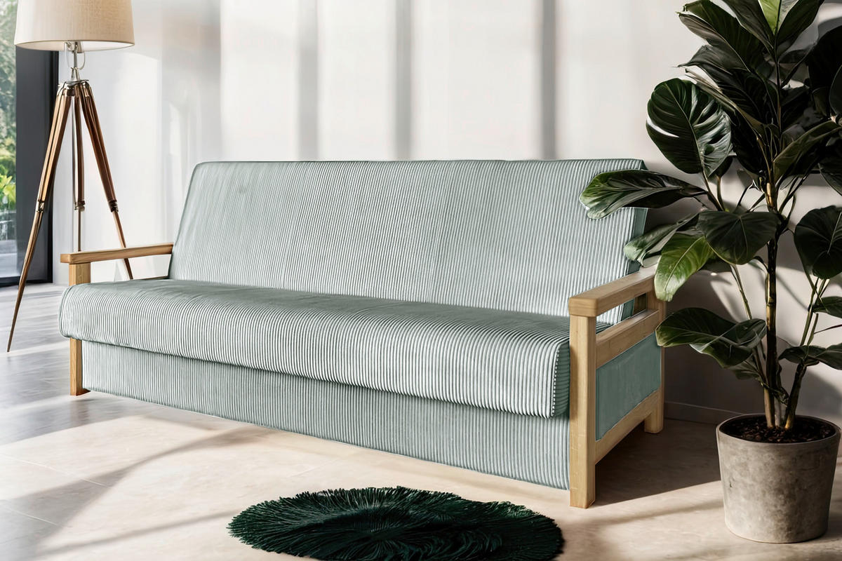 SCHLAFSOFA in Cord Grau  - Naturfarben/Grau, Design, Holz/Textil (220/90/90cm) - P & B