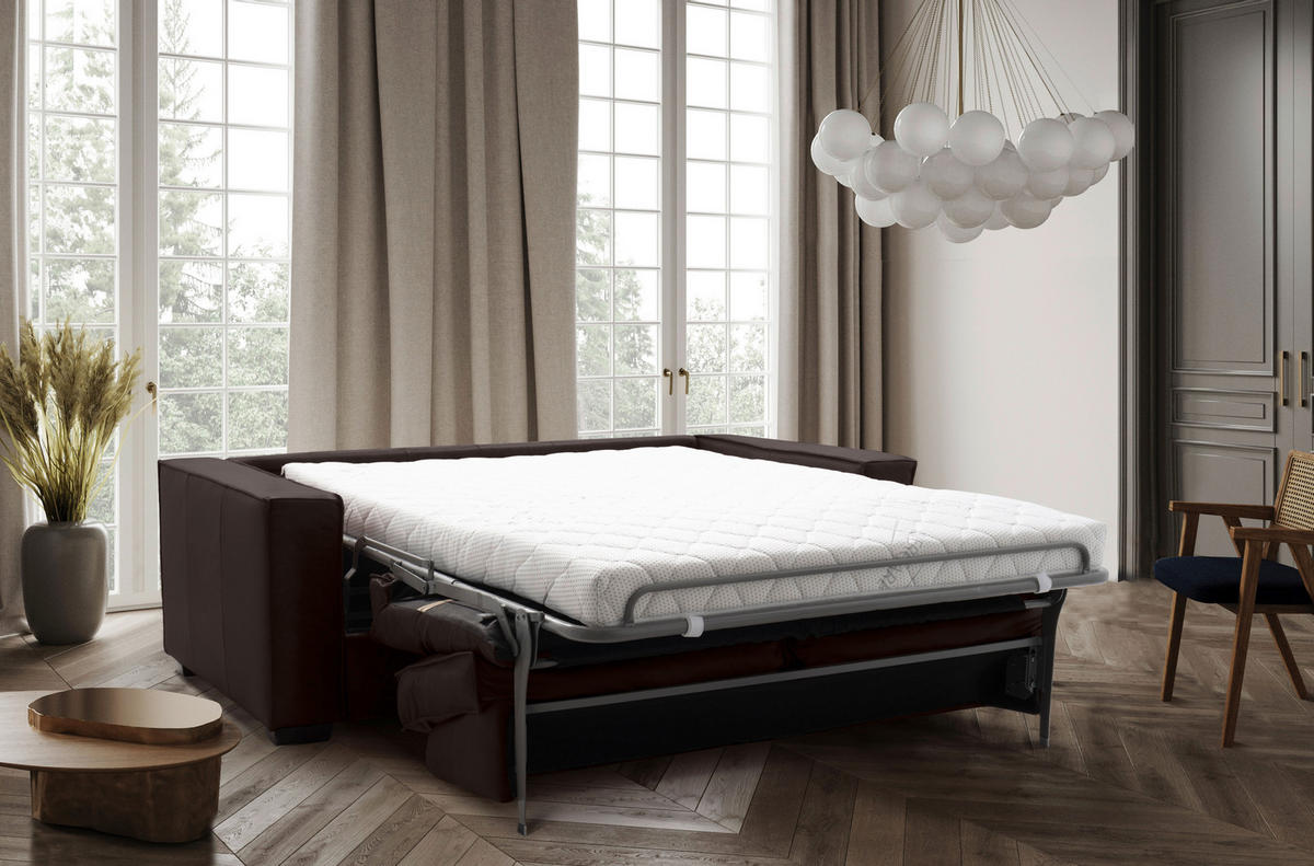 SCHLAFSOFA in Leder Dunkelbraun  - Dunkelbraun, Design, Leder/Holz (203/85/99cm) - MID.YOU