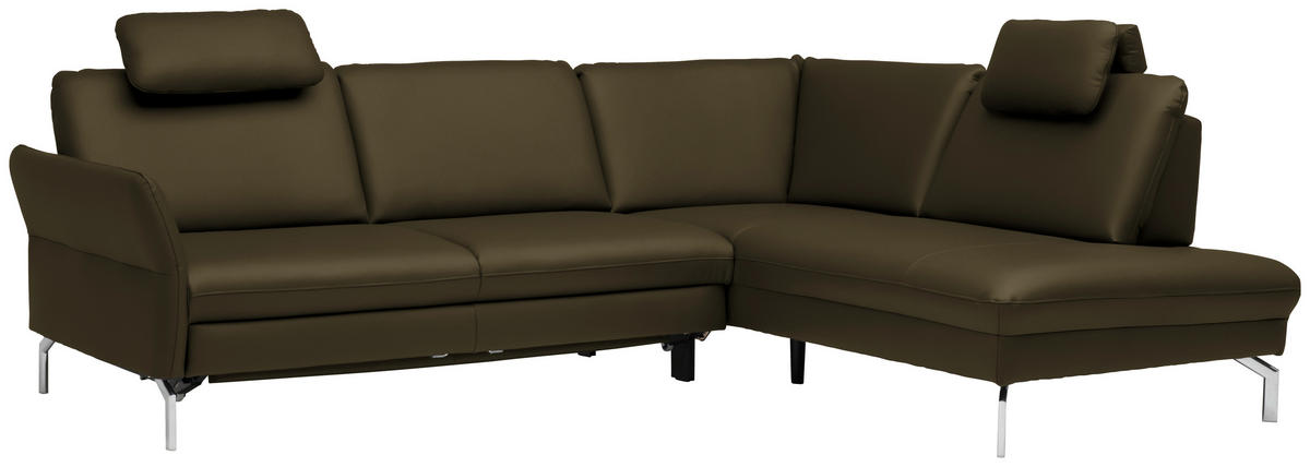 ECKSOFA in Echtleder Dunkelgrün  - Dunkelgrün/Alufarben, Konventionell, Leder/Metall (284/220cm) - Beldomo Premium