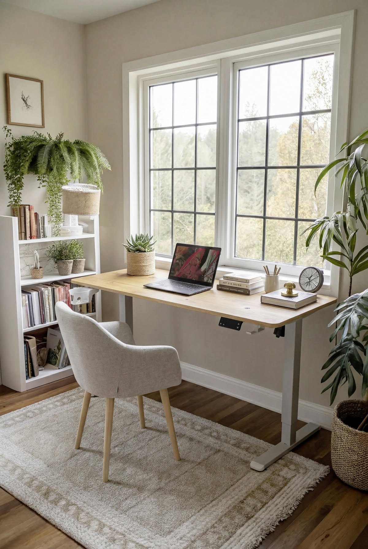 SCHREIBTISCH 120/60/70-115 cm Weiss, Plankeneiche höhenverstellbar, Memoryschalter, Getränkehalter, Headsethalter elektrisch höhenverstellbar  - Weiss/Plankeneiche, Modern, Holzwerkstoff/Kunststoff (120/60/70-115cm) - Livetastic