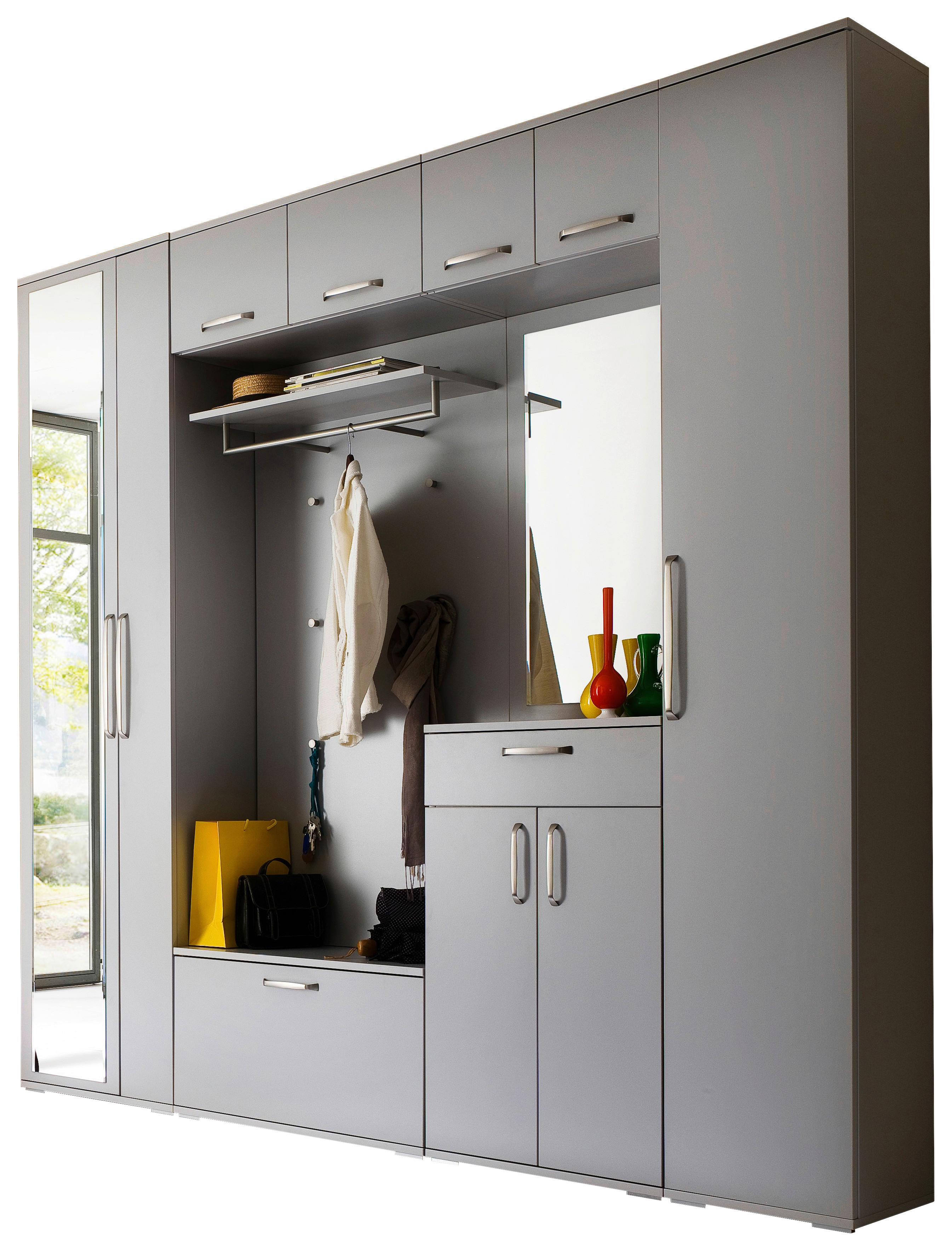 GARDEROBE 8-teilig  in 242/233/36 cm  - Grau, Design, Glas/Holzwerkstoff (242/233/36cm) - Moderano