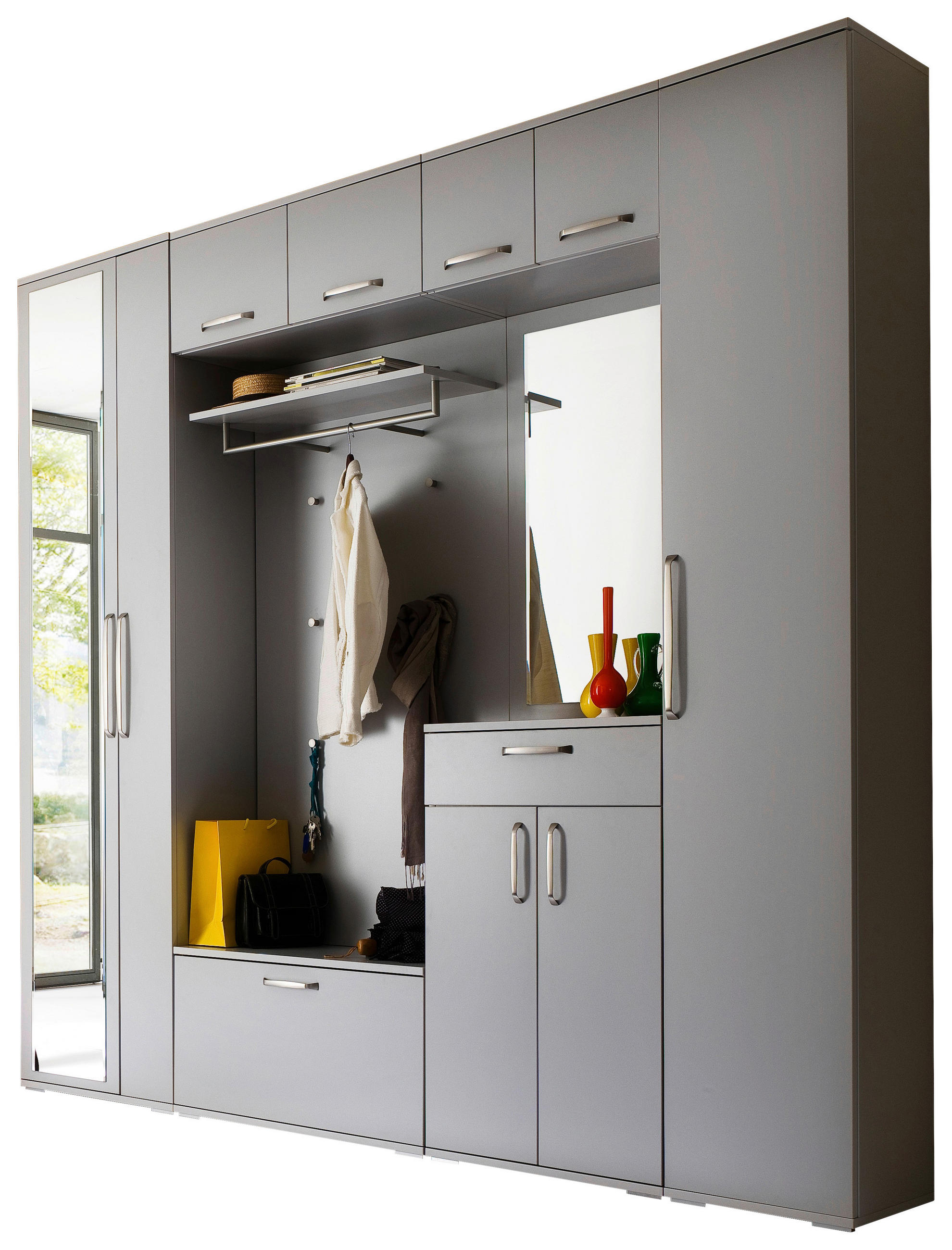 GARDEROBE 8-teilig in 242/233/36 cm - Grau, Design, Glas/Holzwerkstoff (242/233/36cm) - Moderano