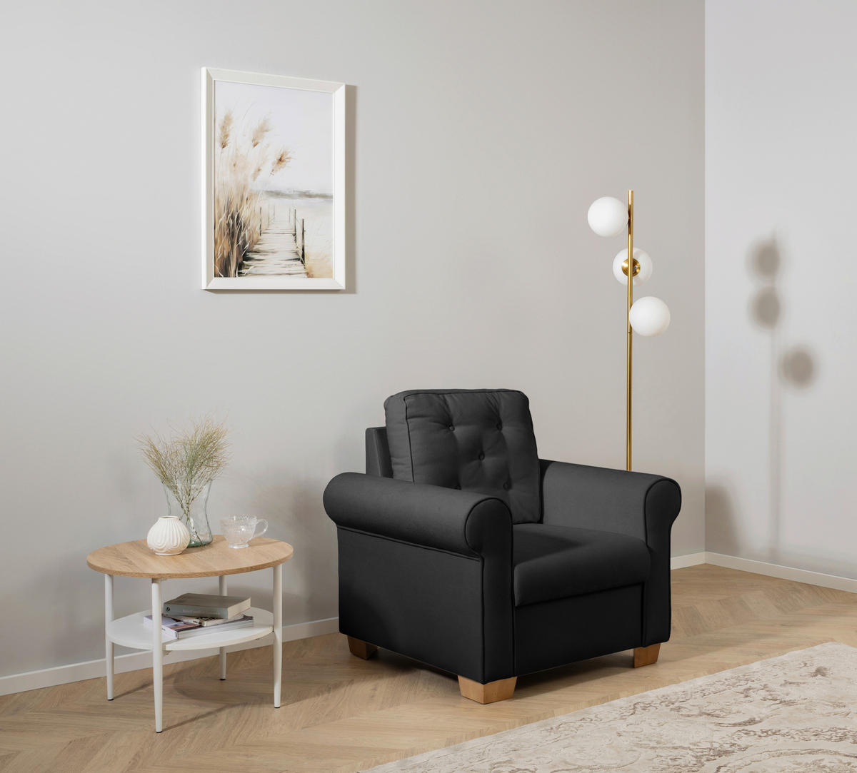 SESSEL in Anthrazit  - Anthrazit/Buchefarben, Design, Holz/Textil (93/89/82cm) - MID.YOU