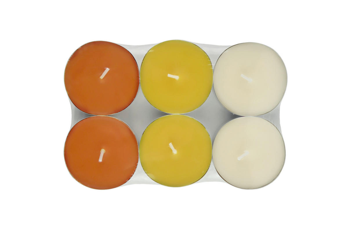 TEELICHTSET 6 Stück  - Gelb/Dunkelorange, Basics, Naturmaterialien/Paraffin (5,7/1,9cm) - Ambia Home