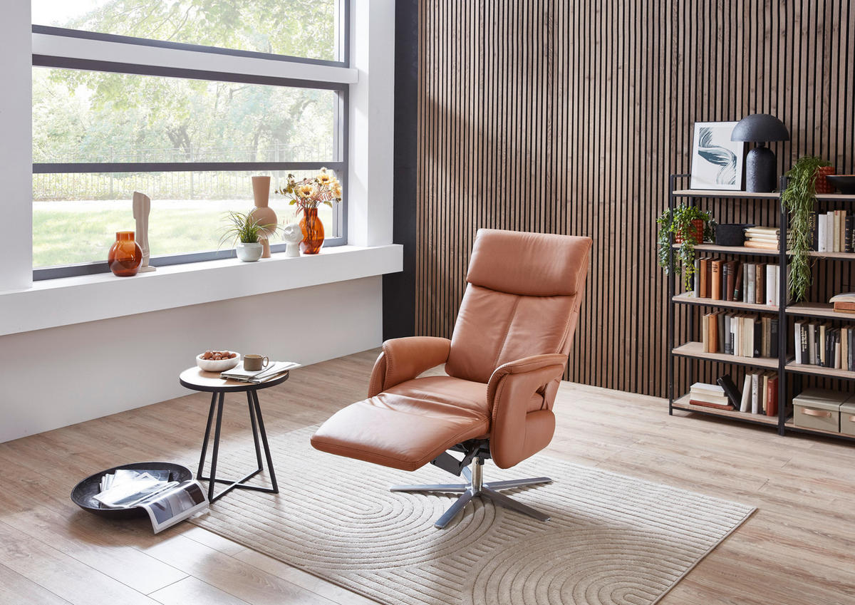 RELAXSESSEL in Leder Braun  - Edelstahlfarben/Braun, Design, Leder/Metall (70/124/85cm) - Cantus