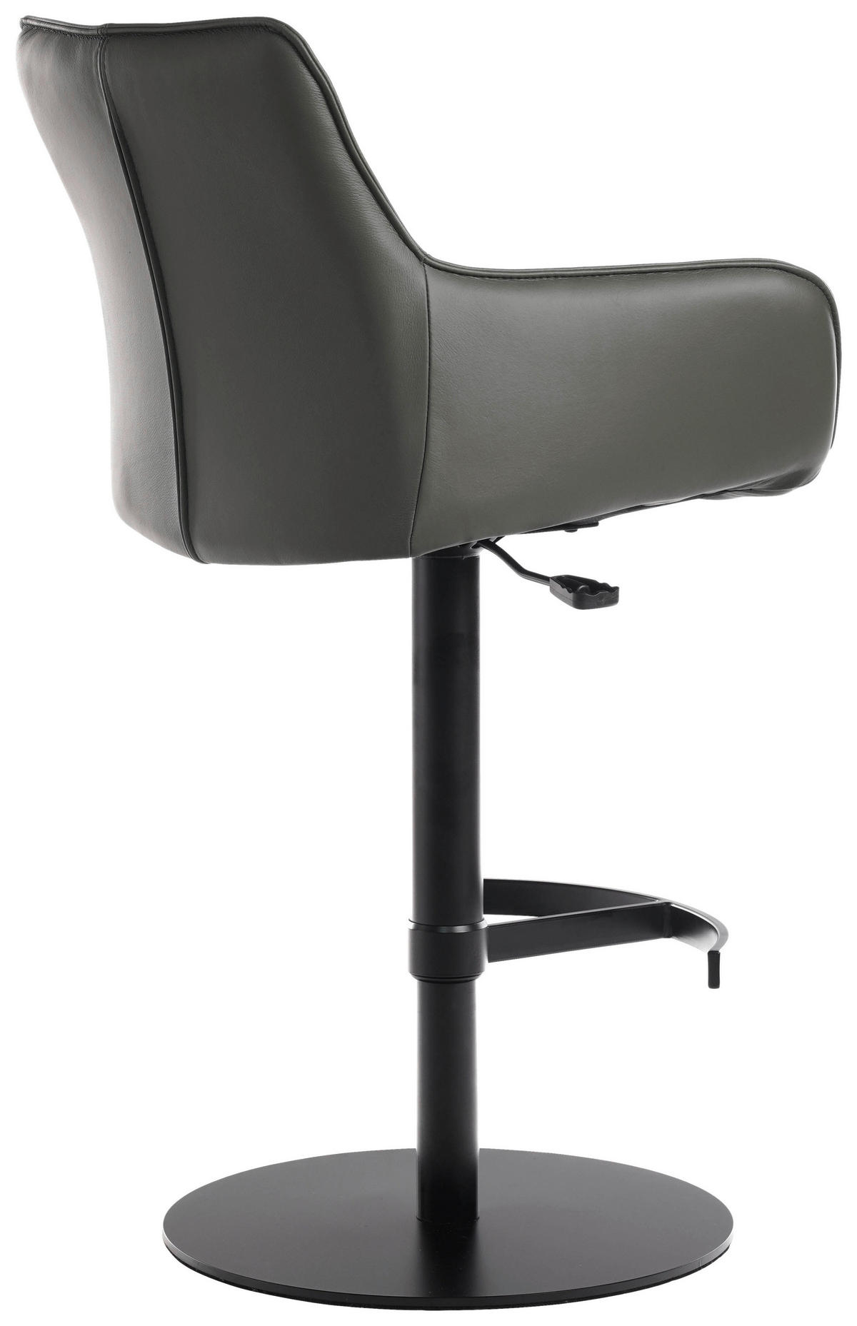 BARHOCKER Echtleder Grau, Schwarz Eisen Lederauswahl, Sitzfläche 360° drehbar, automatische Rückholfunktion  - Schwarz/Grau, Design, Leder/Metall (54/92-112/55cm) - Novel