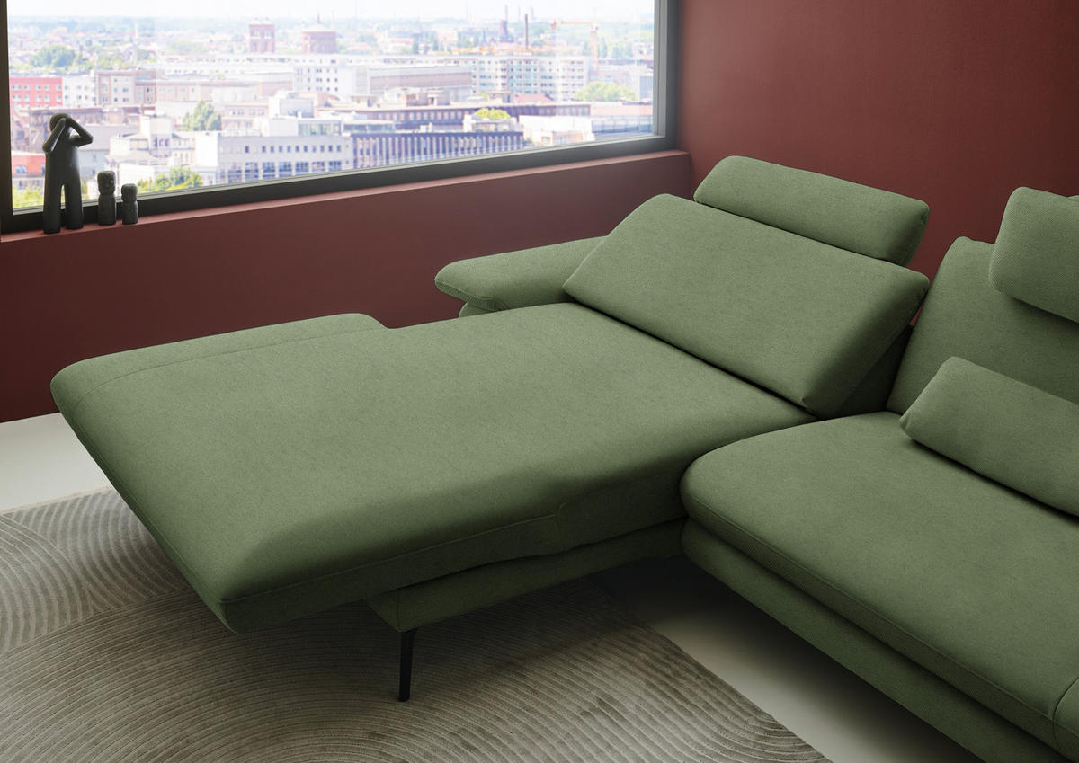 ECKSOFA Chenille, Flachgewebe Grün  - Schwarz/Grün, Design, Textil/Metall (180/284cm) - Dieter Knoll