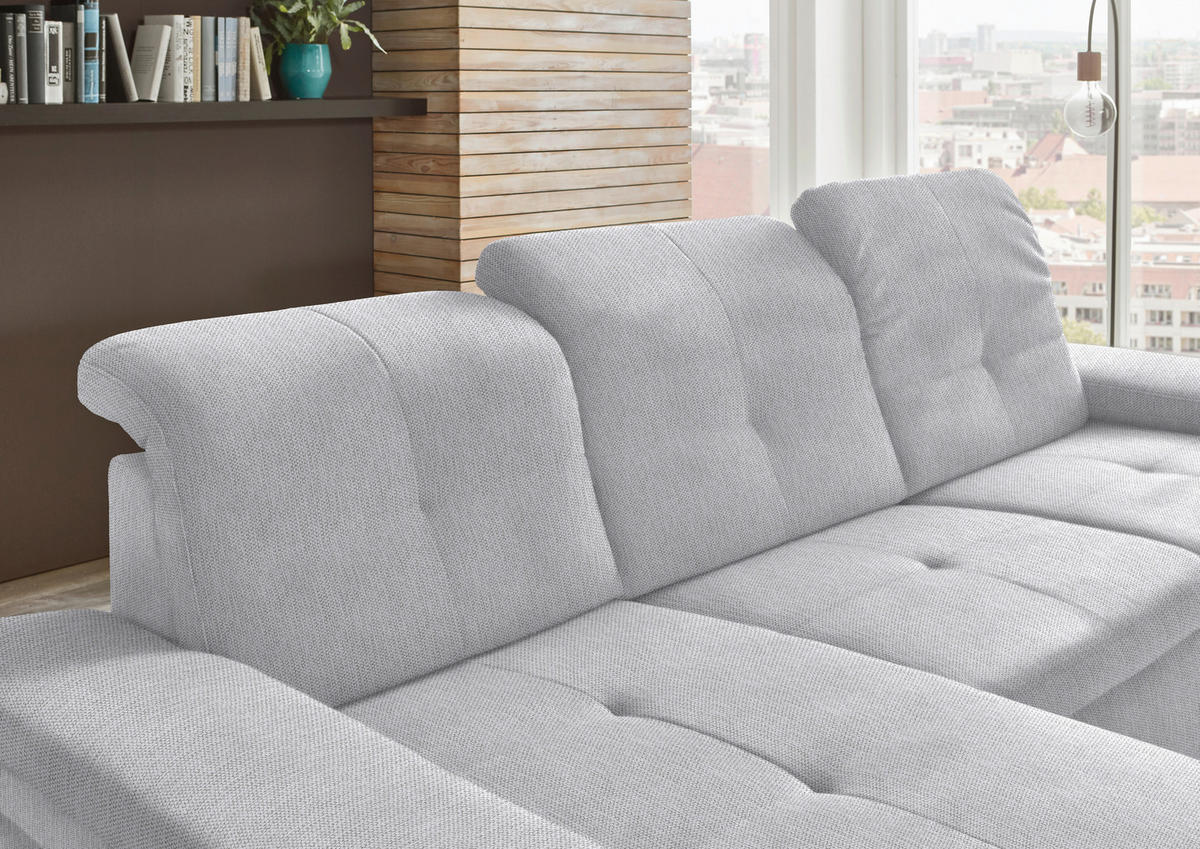 ECKSOFA in Flachgewebe Silberfarben  - Silberfarben/Schwarz, Design, Textil/Metall (174/297cm) - Beldomo Style
