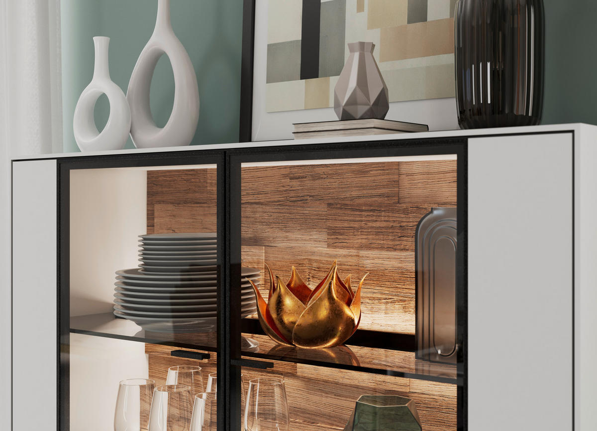 HIGHBOARD Grau  121,9/138,3/37,1 cm  - Schwarz/Grau, Design, Glas/Holzwerkstoff (121,9/138,3/37,1cm) - Dieter Knoll