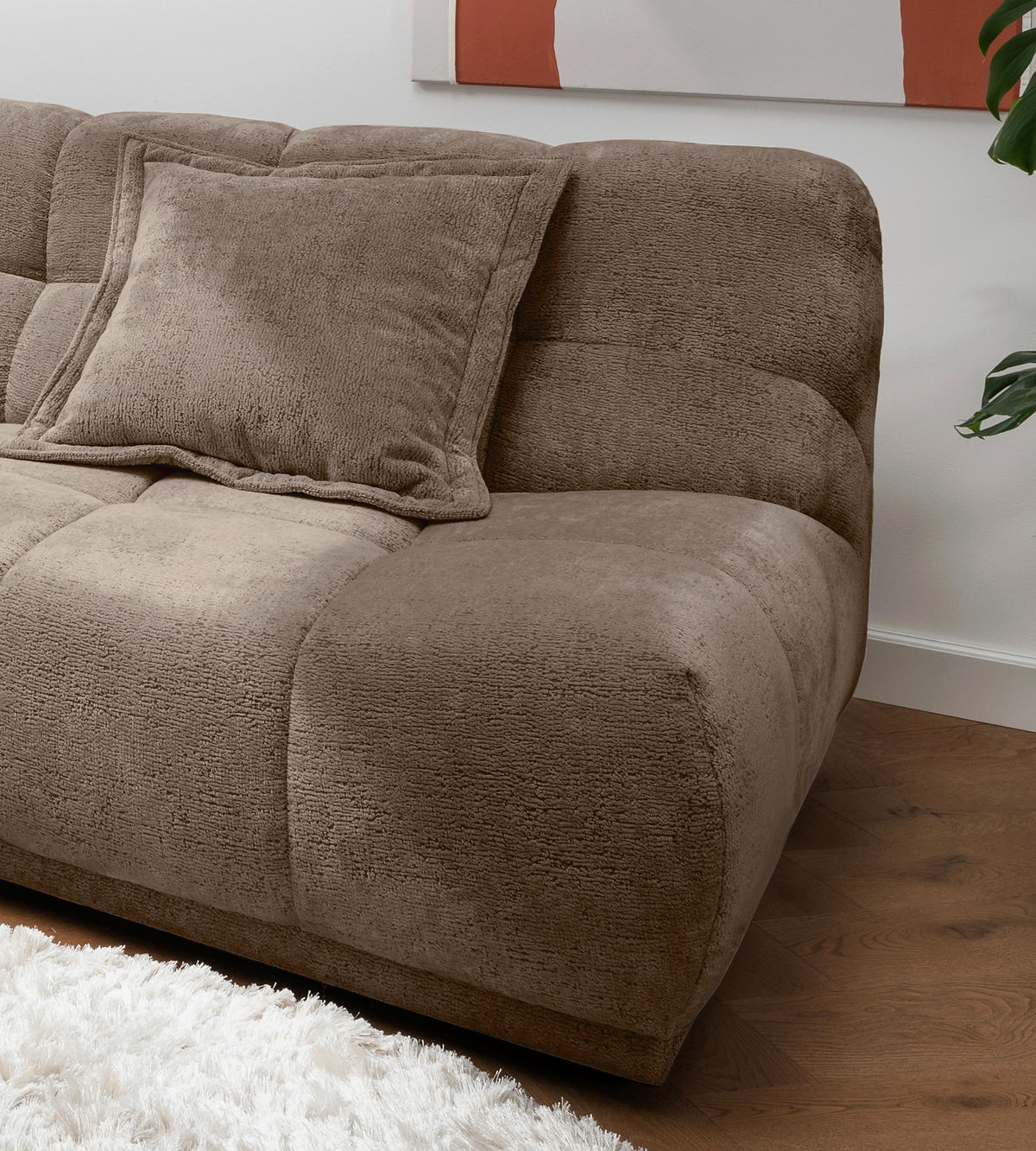 ECKSOFA ITALIA in Chenille Braun  203/254 cm  - Schwarz/Braun, MODERN, Kunststoff/Textil (203/254cm) - Livetastic