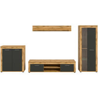 WOHNWAND 4-teilig  in Eiche Wotan, Anthrazit  330/159/35 cm  - Anthrazit/Silberfarben, Design, Glas/Holzwerkstoff (330/159/35cm) - MID.YOU