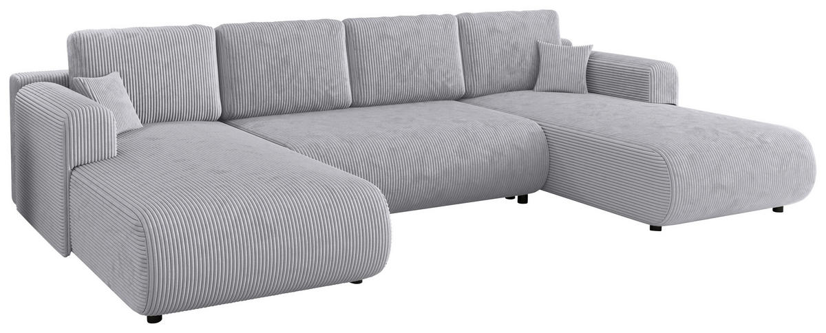 Wohnlandschaft inkl. Funktion Grau Cord  - Schwarz/Grau, KONVENTIONELL, Textil (200/360/200cm) - Xora