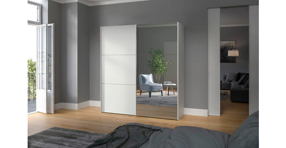 SCHWEBETÜRENSCHRANK  in Weiß  - Edelstahlfarben/Weiß, Design, Glas/Holzwerkstoff (203/195/65cm) - Carryhome