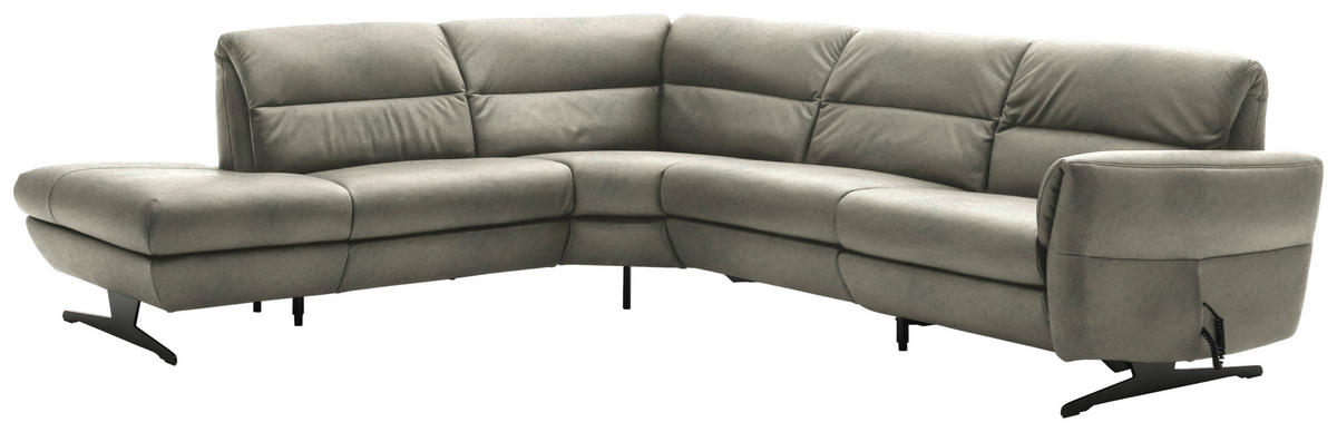 ECKSOFA Hellgrau Echtleder  - Hellgrau/Schwarz, Design, Leder/Metall (258/286cm) - Schöner Wohnen
