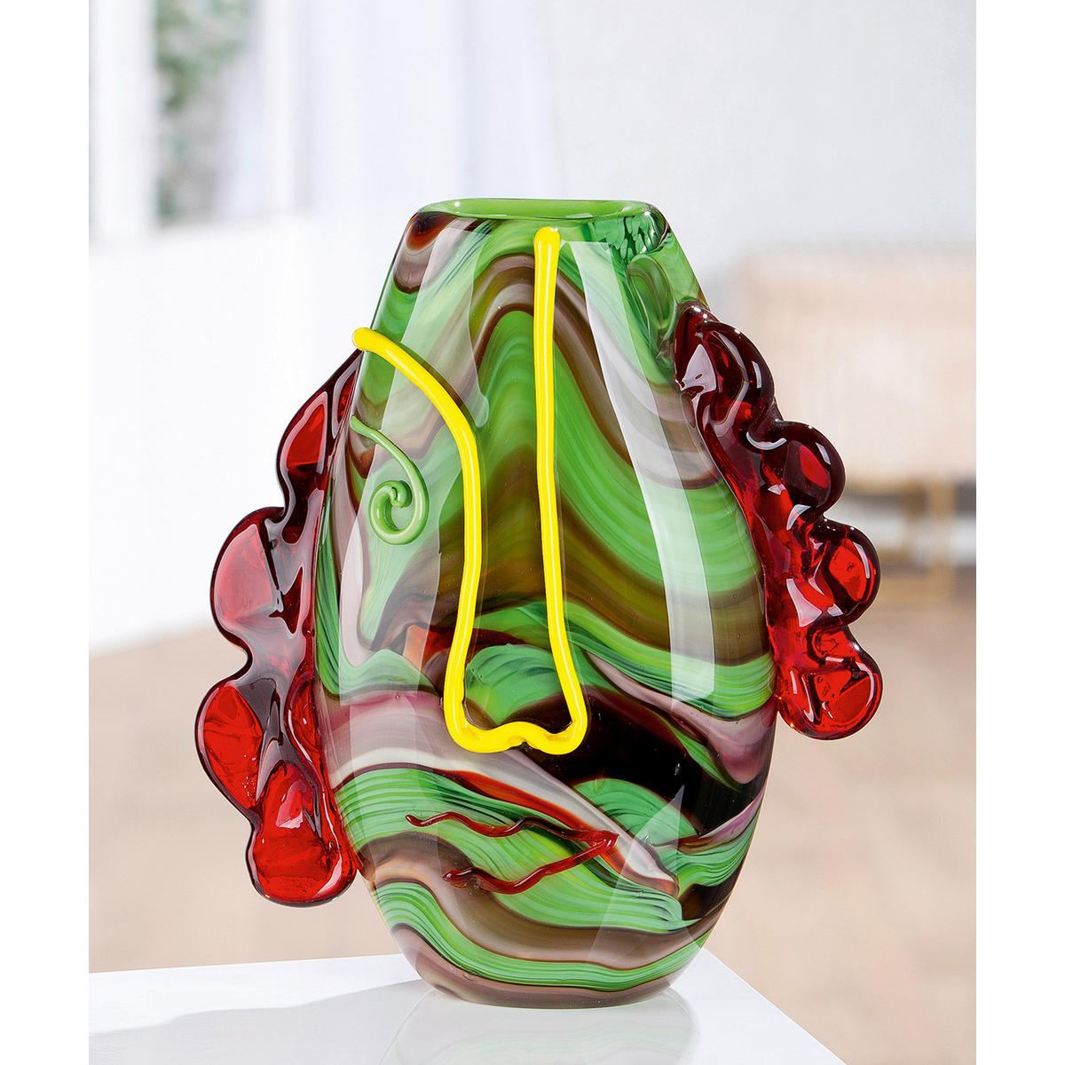 DEKOVASE  - Gelb/Rot, Basics, Glas (27/30/10cm)