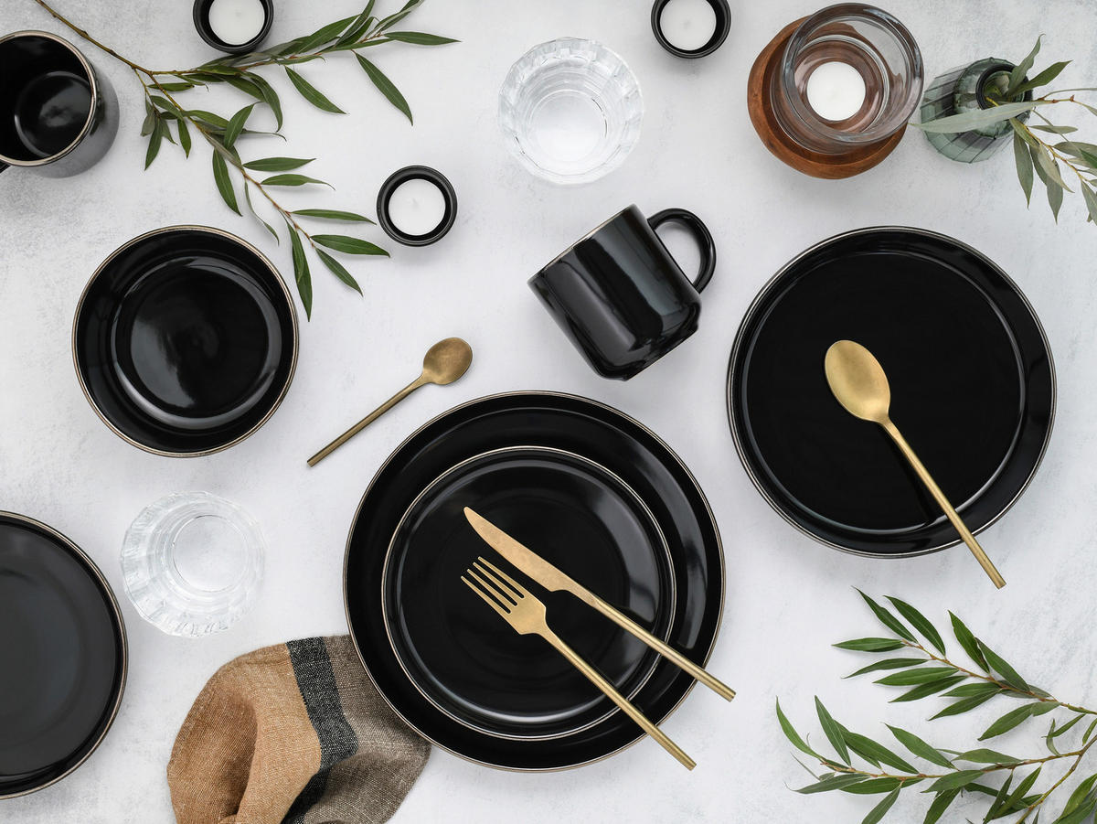 KOMPLETT SERVIS Nordic Festive Schwarz 10 delar  - svart/guldfärgad, Basics, keramik - Creatable