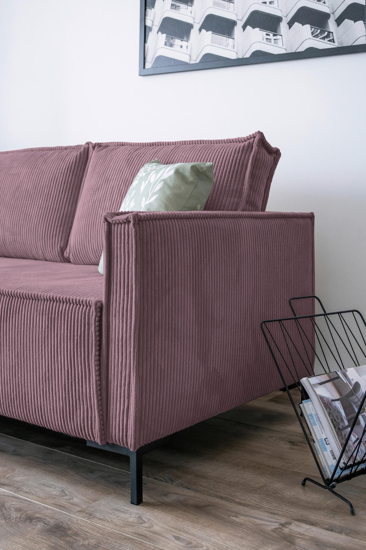 ECKSOFA Altrosa Cord  - Schwarz/Altrosa, Design, Textil/Metall (232/90/154cm) - MID.YOU
