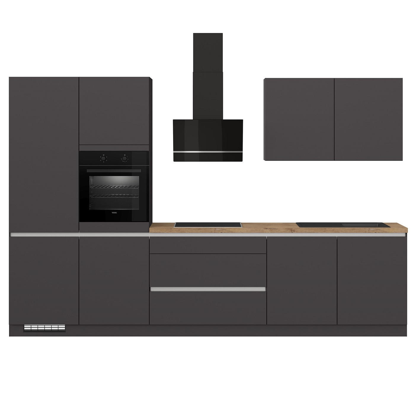 KÜCHENBLOCK 340 cm   in Graphitfarben  - Eichefarben/Graphitfarben, Trend, Holzwerkstoff/Metall (340cm) - Impuls
