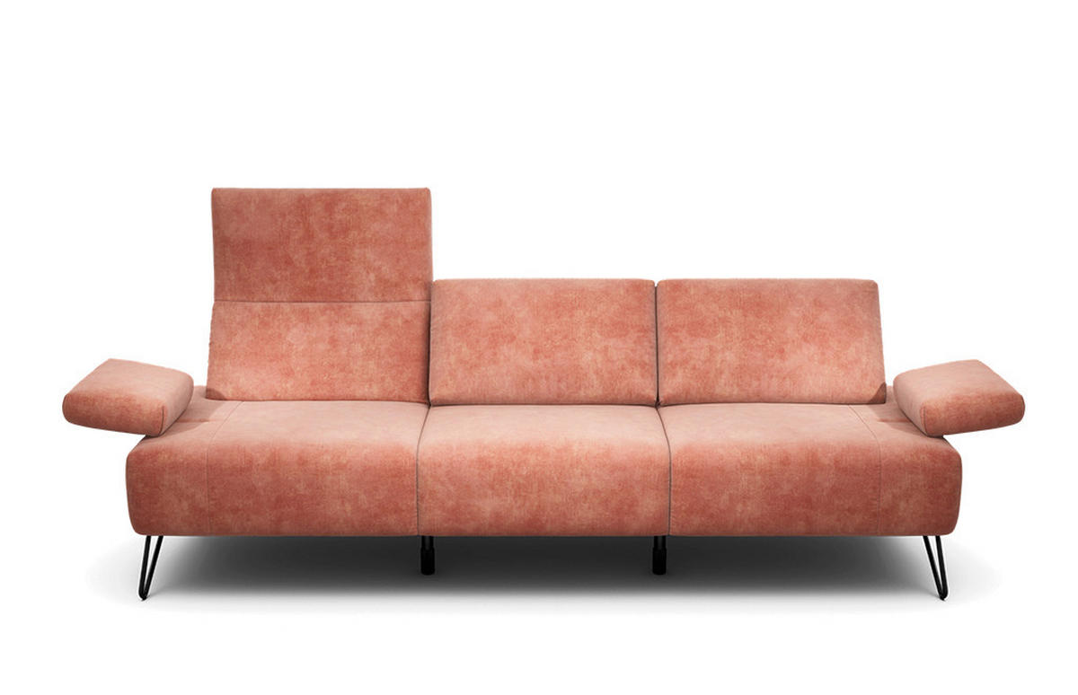 3-SITZER-SOFA Samt Rosa  - Schwarz/Rosa, Design, Textil/Metall (234-264/85/86-94cm) - SENSOO