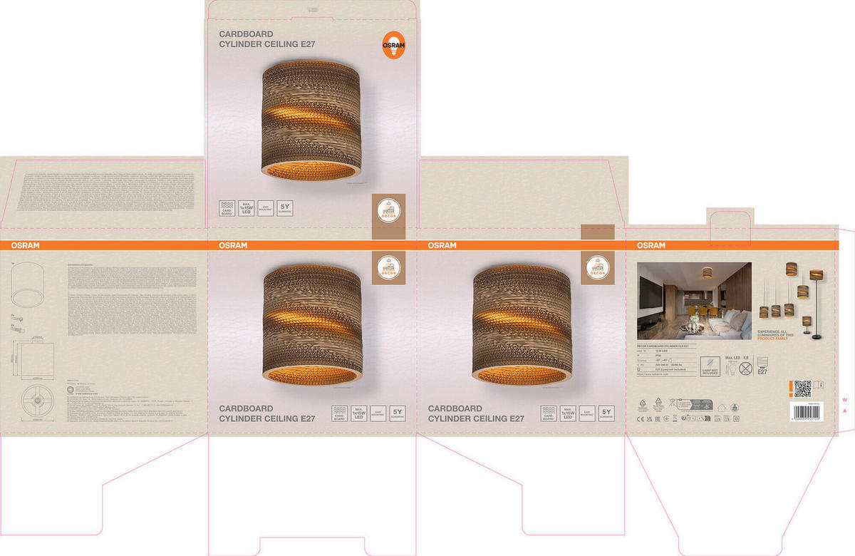 DECKENLEUCHTE  25/26 cm    - Braun, Natur, Karton/Metall (25/26cm) - Osram