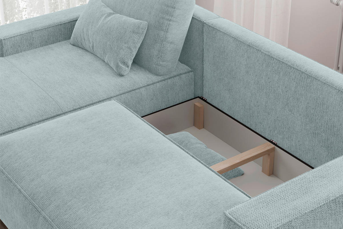 ECKSCHLAFSOFA  mit Rücken echt Chenille Mintgrau  - Mintgrau/Schwarz, MODERN, Kunststoff/Textil (154/247cm) - Livetastic