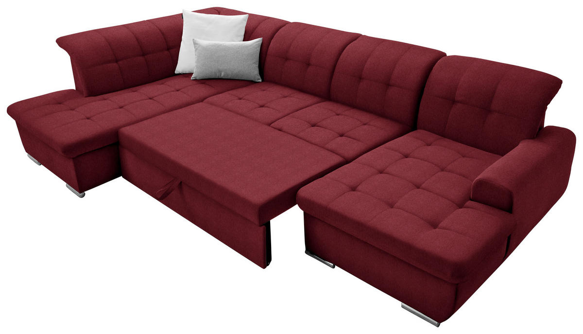 WOHNLANDSCHAFT in Flachgewebe Bordeaux  - Bordeaux/Silberfarben, Design, Textil/Metall (208/342/145cm) - Cantus
