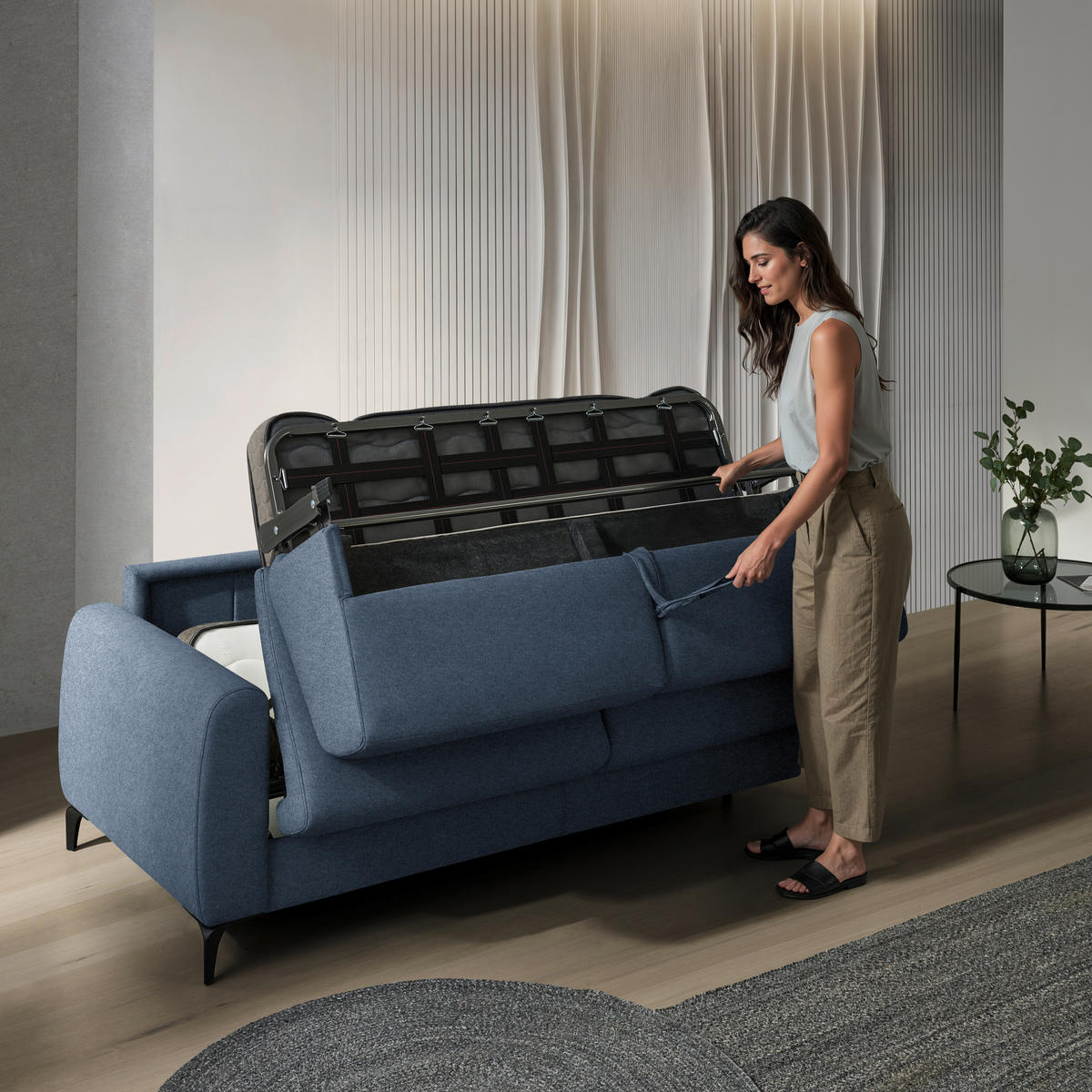 SCHLAFSOFA Flachgewebe Blaugrau  - Blaugrau/Schwarz, Konventionell, Holz/Textil (203/88/102cm) - Novel