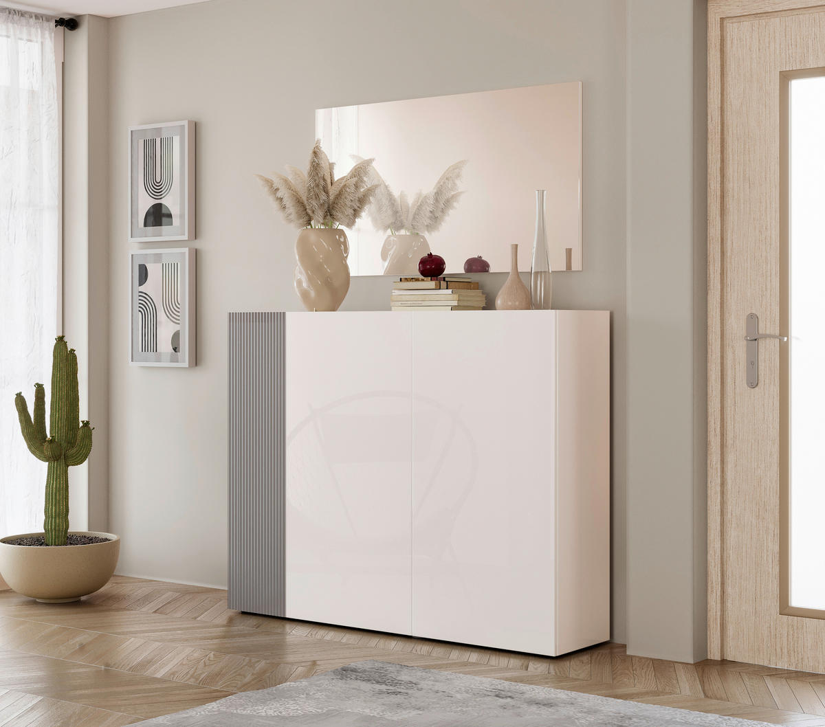 SCHUHSCHRANK  in 145/113/34 cm  - Schwarz/Weiß, Design, Glas/Holzwerkstoff (145/113/34cm) - Voleo