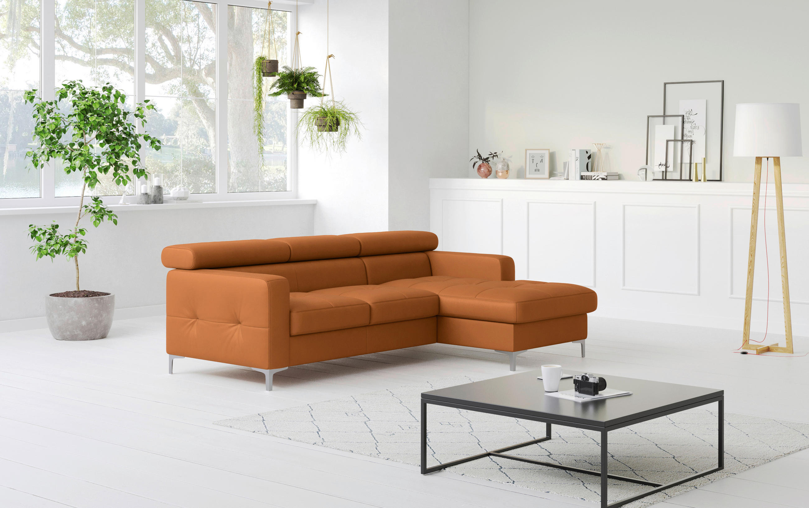 ECKSOFA in Echtleder Gelb  227/168 cm  - Chromfarben/Gelb, Design, Leder/Metall (227/168cm) - Livetastic