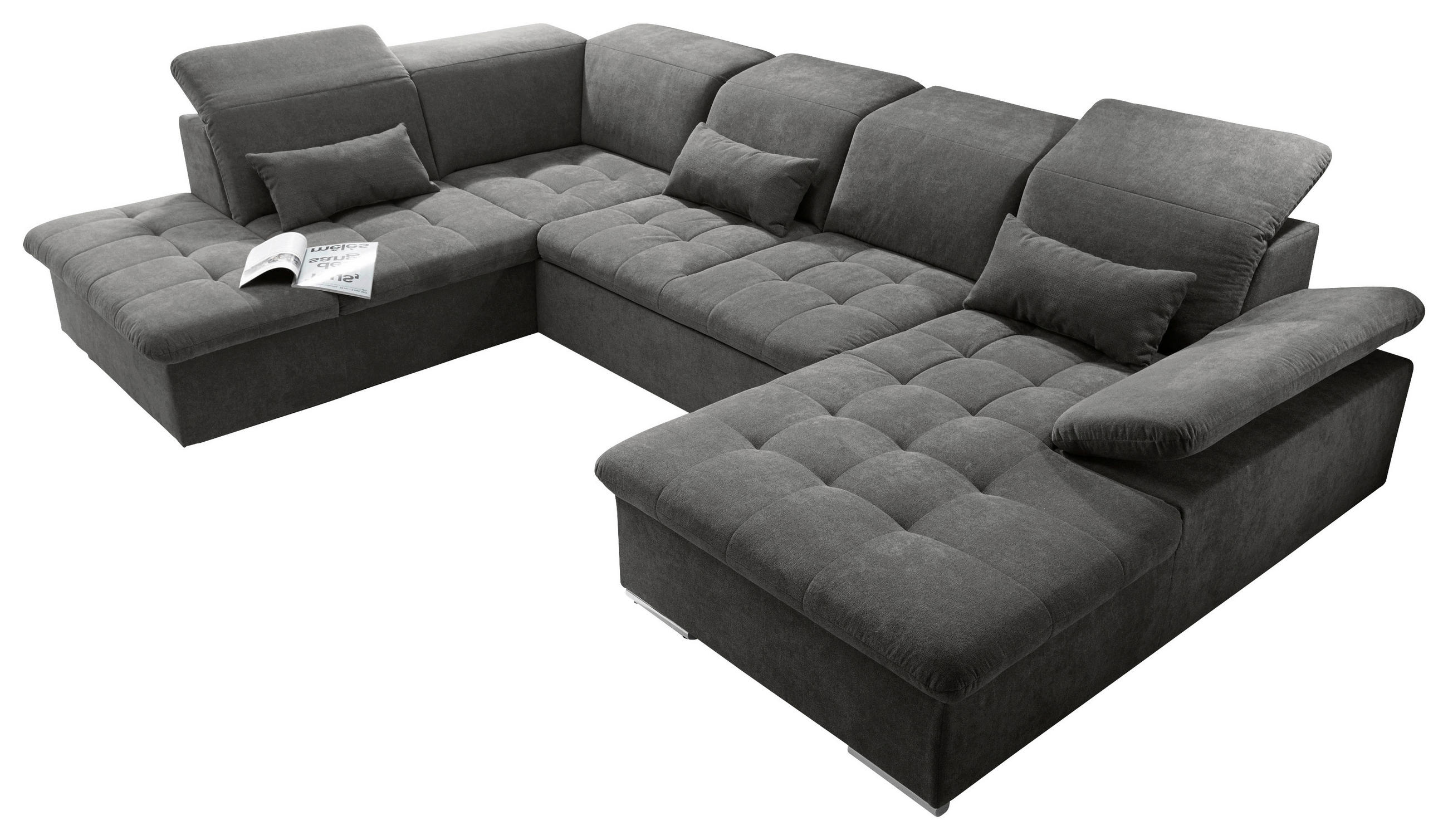 WOHNLANDSCHAFT Dunkelgrau Mikrovelours  - Dunkelgrau/Silberfarben, KONVENTIONELL, Kunststoff/Textil (240/340/188cm) - MID.YOU