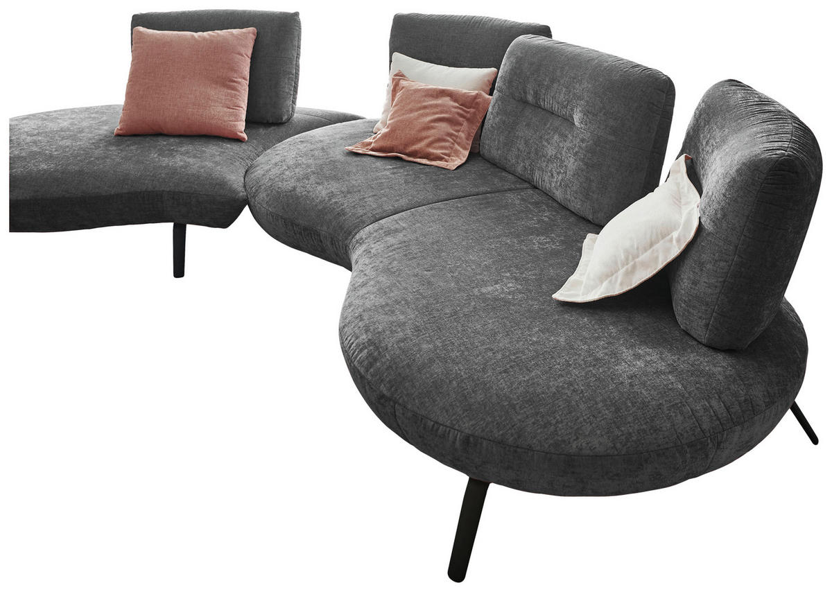 BIGSOFA Flachgewebe Anthrazit  - Anthrazit/Schwarz, Design, Textil/Metall (456/93/138cm) - Moderano