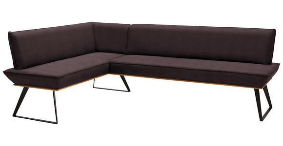 ECKBANK 183/243 cm Lederlook Braun, Schwarz, Eichefarben Eiche massiv Metall - Eichefarben/Schwarz, Design, Holz/Textil (183/243cm) - Voleo