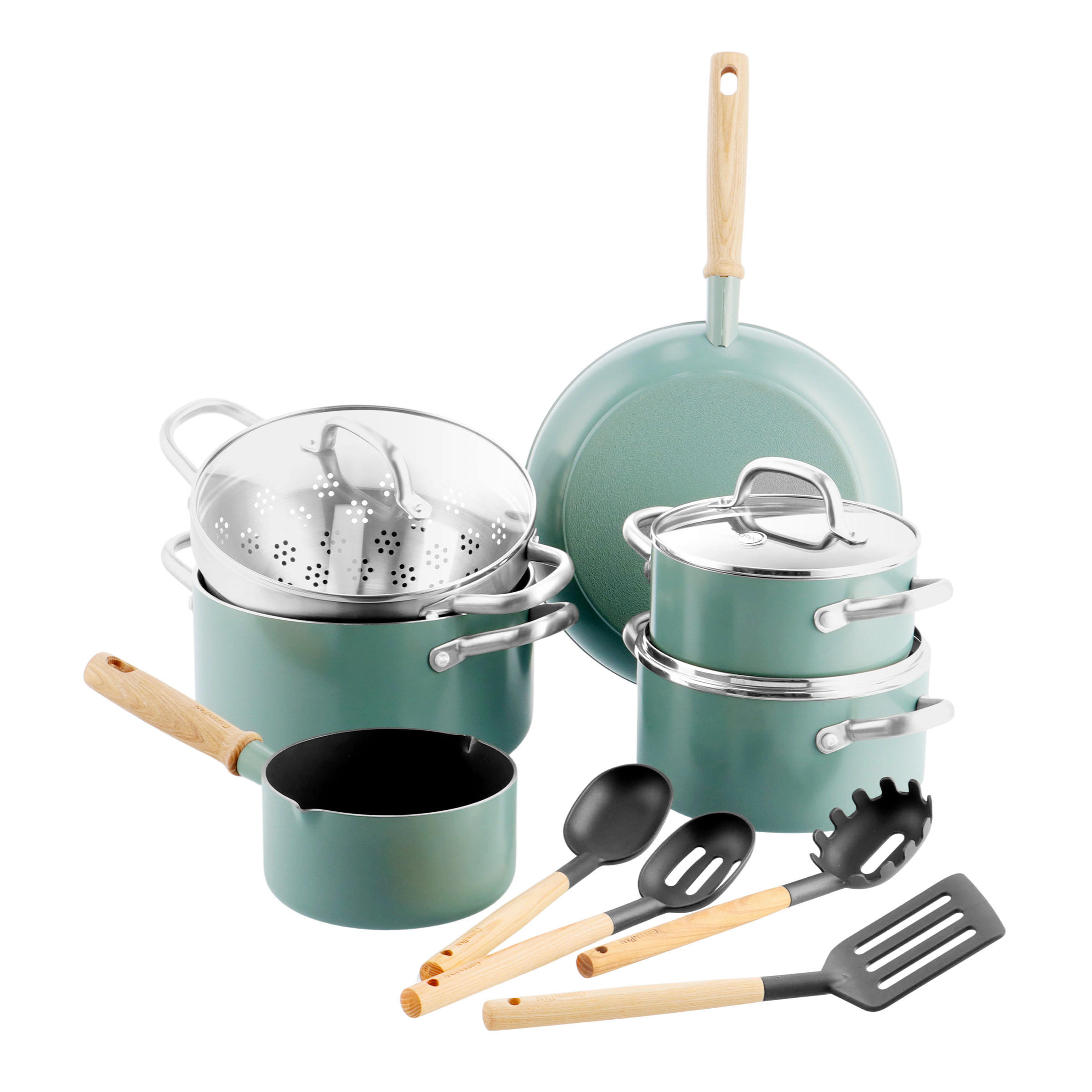 KOCHTOPFSET Mayflower 5-teilig  - Hellblau, Basics, Glas/Holz - GreenPan