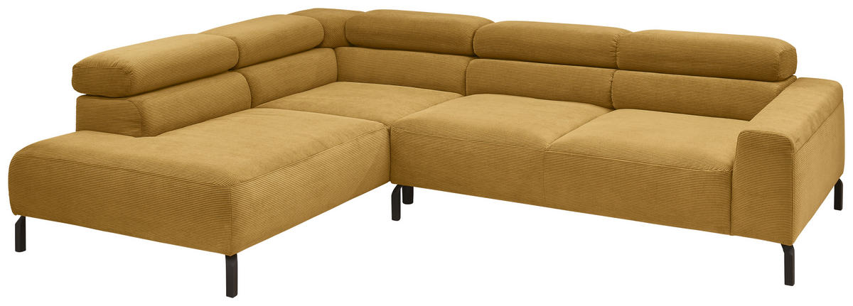 ECKSOFA Ottomane links  Gelb Feincord  - Gelb/Schwarz, Design, Textil/Metall (219/273cm) - Pure Home Lifestyle