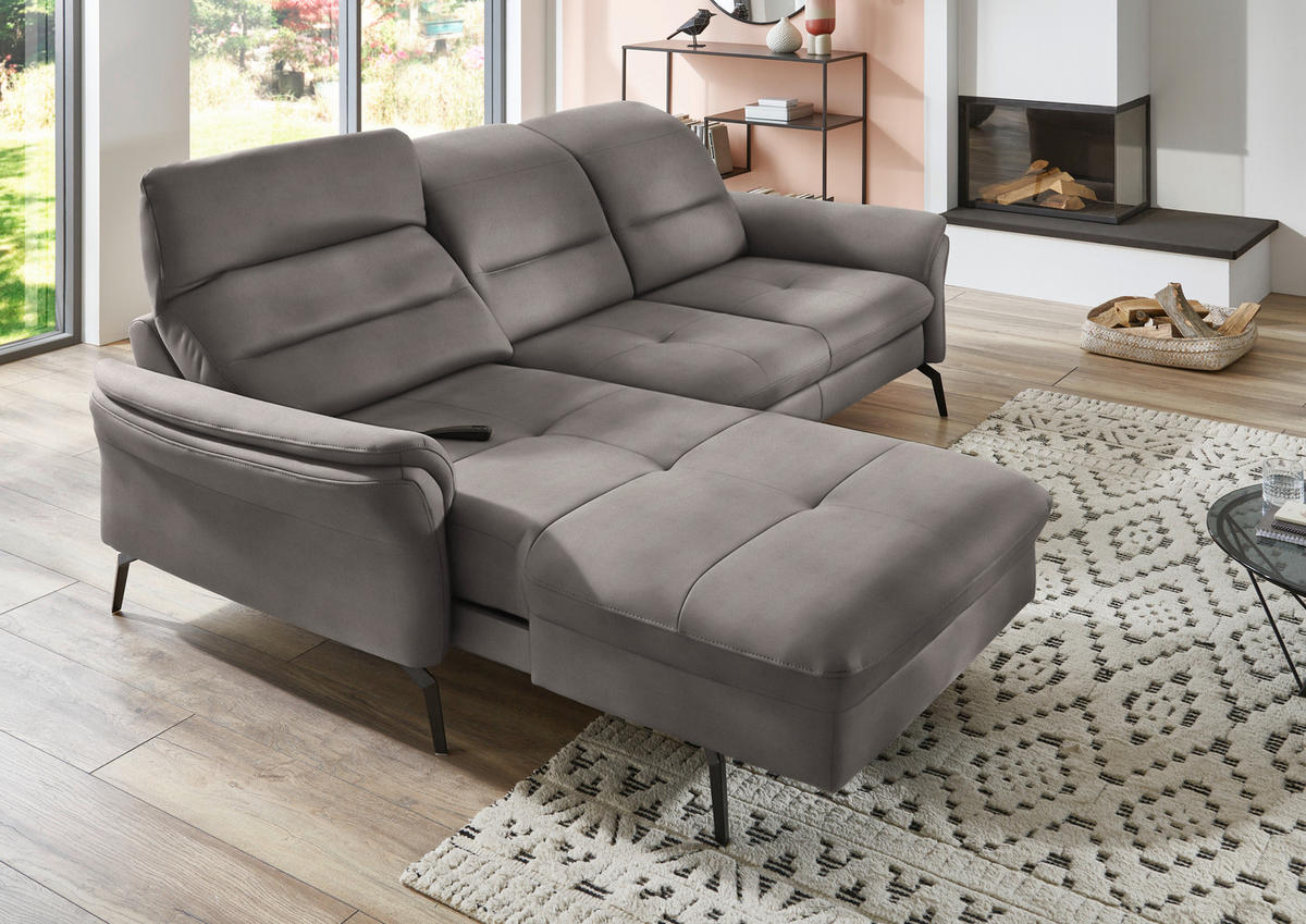 ECKSOFA in Flachgewebe Hellgrau  - Hellgrau/Schwarz, Konventionell, Textil/Metall (181/260cm) - Beldomo Speed