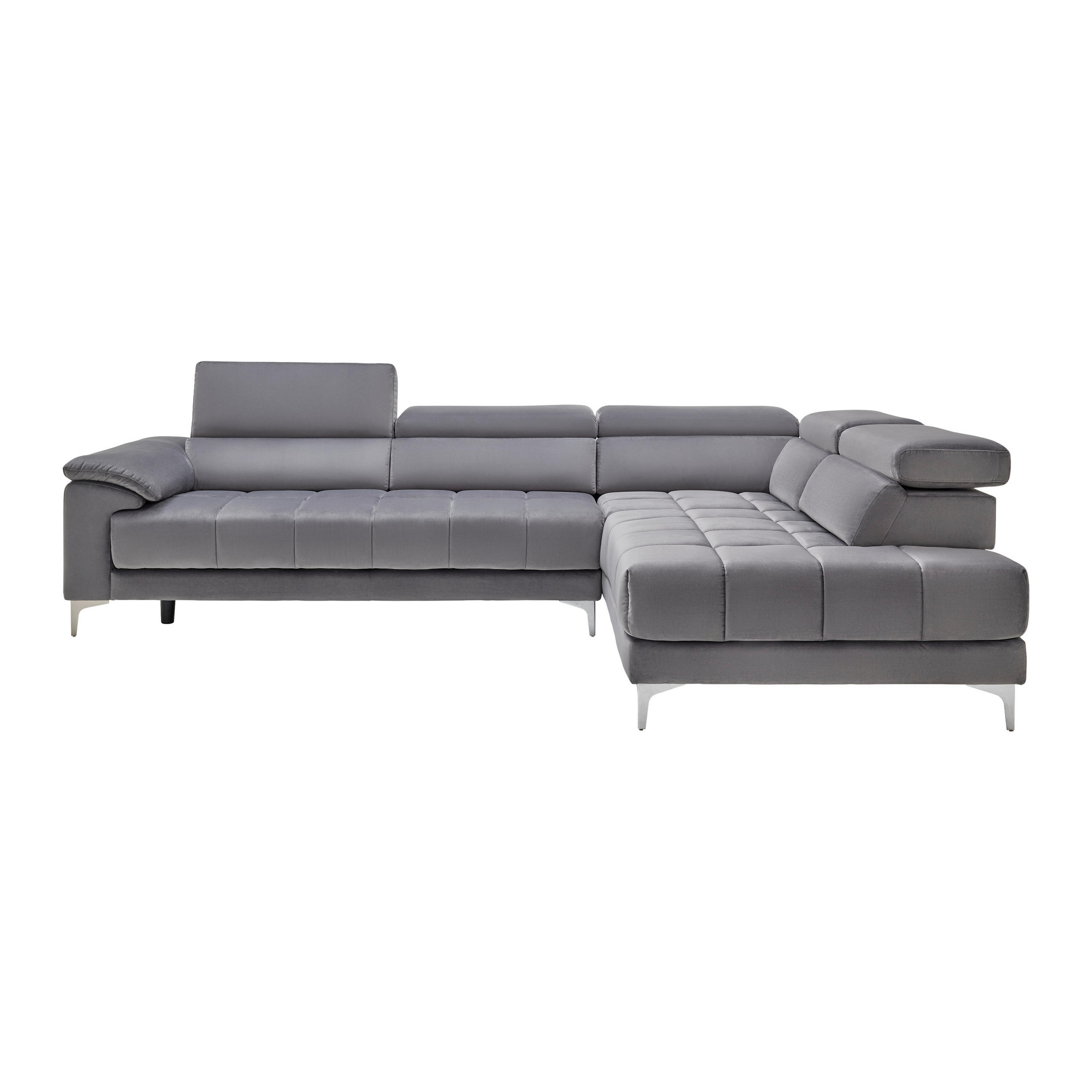 ECKSOFA in Samt Dunkelgrau  - Dunkelgrau/Silberfarben, Modern, Kunststoff/Textil (299/210cm) - Livetastic